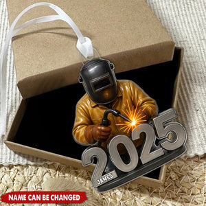 Personalized 2025 Welder with Welding Mask Ornament with name - Perfect Christmas Gift for Blue Collar Worker Metal Worker Mechanic