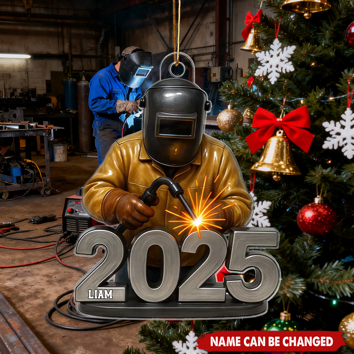 Personalized 2025 Welder with Welding Mask Ornament with name - Perfect Christmas Gift for Blue Collar Worker Metal Worker Mechanic