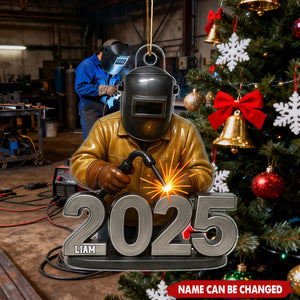Personalized 2025 Welder with Welding Mask Ornament with name - Perfect Christmas Gift for Blue Collar Worker Metal Worker Mechanic