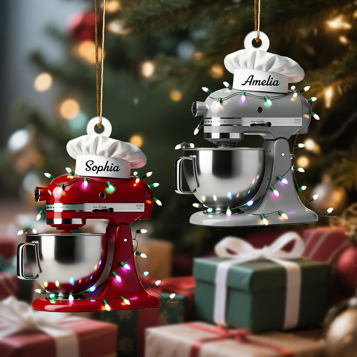 Personalized Baking Mixer Lights Christmas Ornament With Name And Color | Exclusive Christmas Gift For Bakers And Chefs