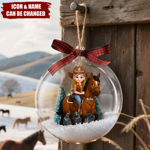 Personalized Horse Rider Snow Globe Ornament Ustom With Girl And Horse Name And Hair/Skin  & Christmas Gift For Horse Lovers And Girls