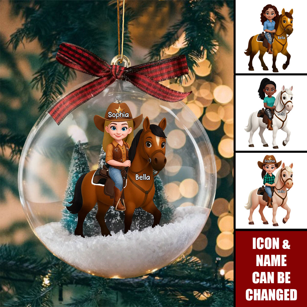 Personalized Horse Rider Snow Globe Ornament Ustom With Girl And Horse Name And Hair/Skin  & Christmas Gift For Horse Lovers And Girls