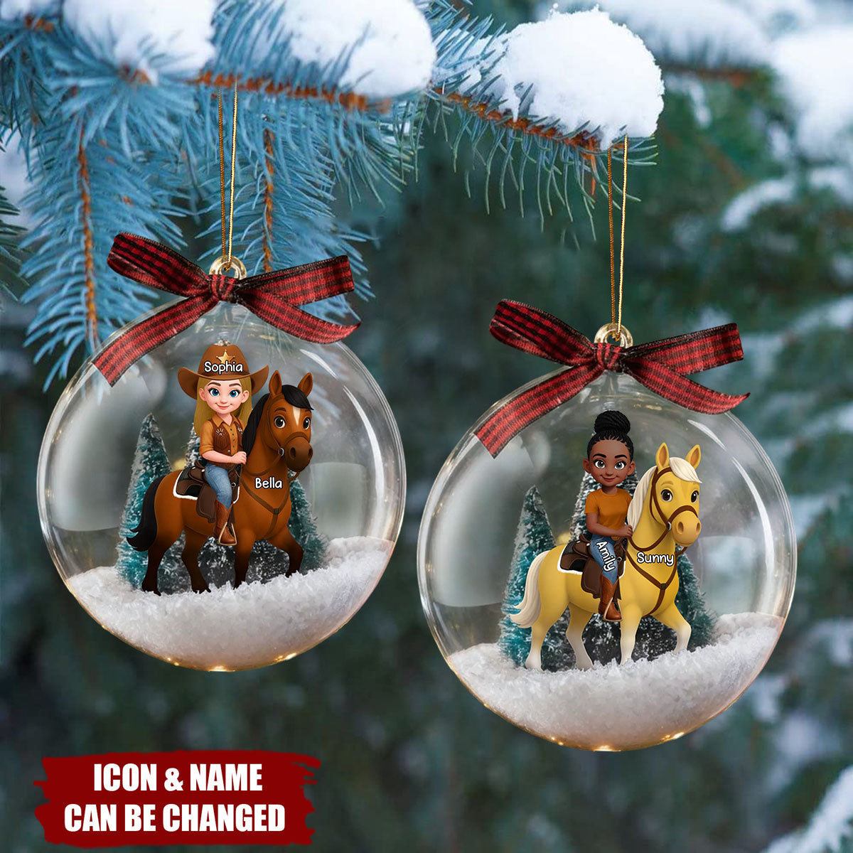 Personalized Horse Rider Snow Globe Ornament Ustom With Girl And Horse Name And Hair/Skin  & Christmas Gift For Horse Lovers And Girls