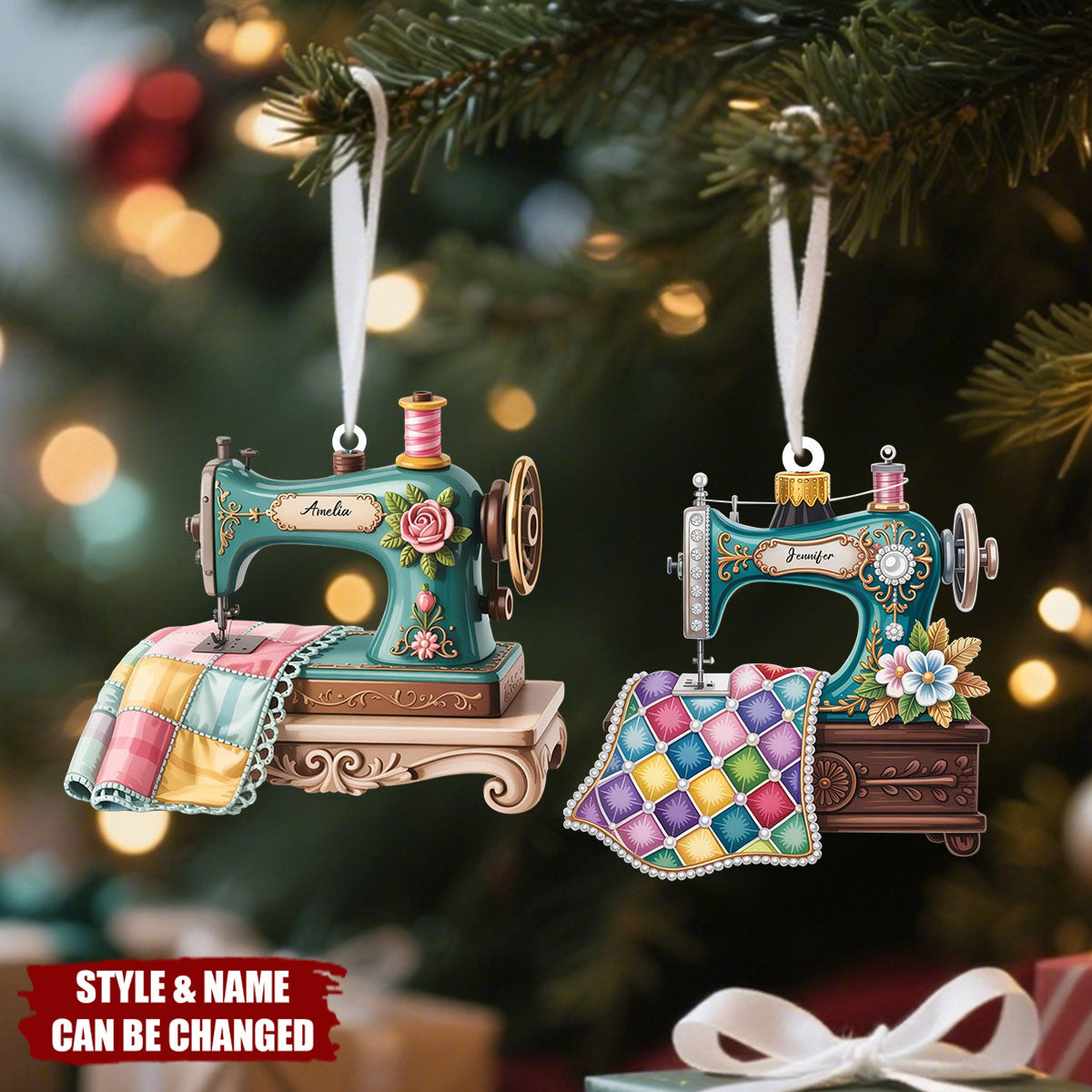 Personalized Sewing Machine Christmas Ornament With Name - Best Christmas Gift For Seamstress & Crafter