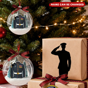 Personalized Military Uniform Acrylic Snow Ball Ornament With Name - Xmas Tree Decor Birthday Keepsake For USMC