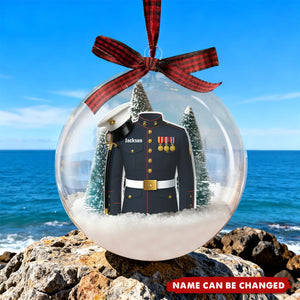 Personalized Military Uniform Acrylic Snow Ball Ornament With Name - Xmas Tree Decor Birthday Keepsake For USMC