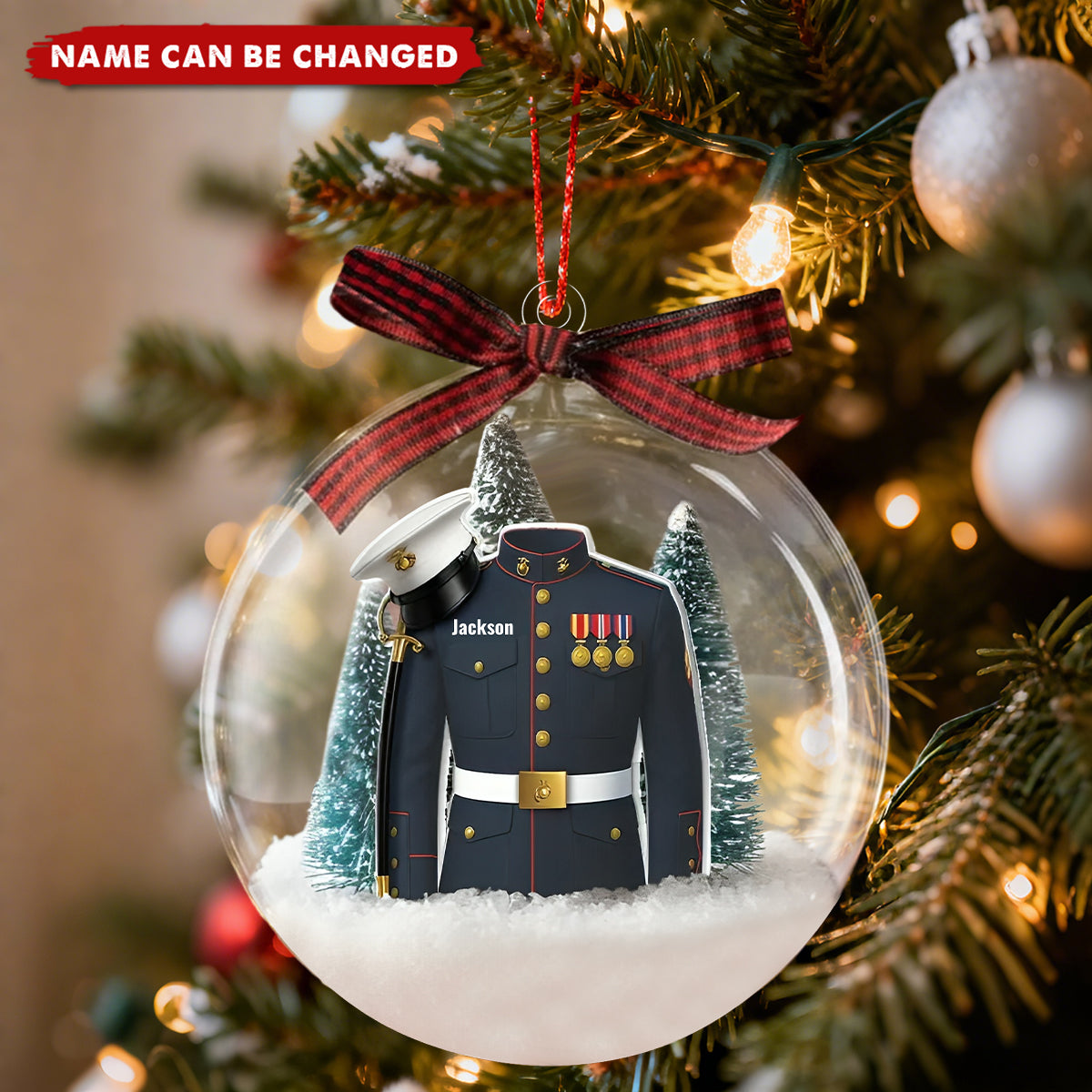 Personalized Military Uniform Acrylic Snow Ball Ornament With Name - Xmas Tree Decor Birthday Keepsake For USMC