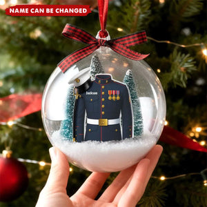 Personalized Military Uniform Acrylic Snow Ball Ornament With Name - Xmas Tree Decor Birthday Keepsake For USMC