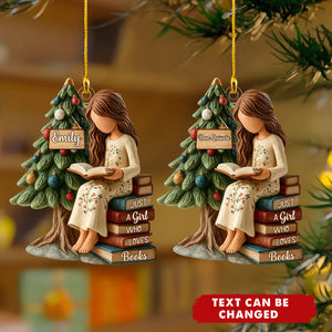 Personalized Literary Reading Girl Acrylic Ornament With Name - Christmas Tree Decor | Birthday Gift For Book Lover