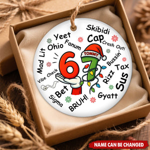 Personalized Gen Z Slang Doodle Ceramic Ornament With Name - Christmas Tree Decor Birthday Gift For Teen