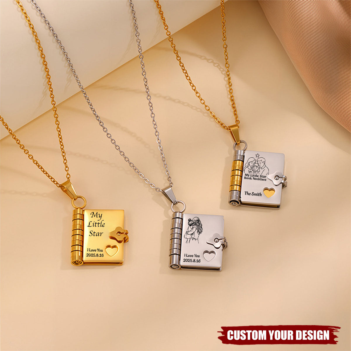 Personalized "A Letter to.." Engraved Book Necklace With Name Best Gift For "My Little Star"