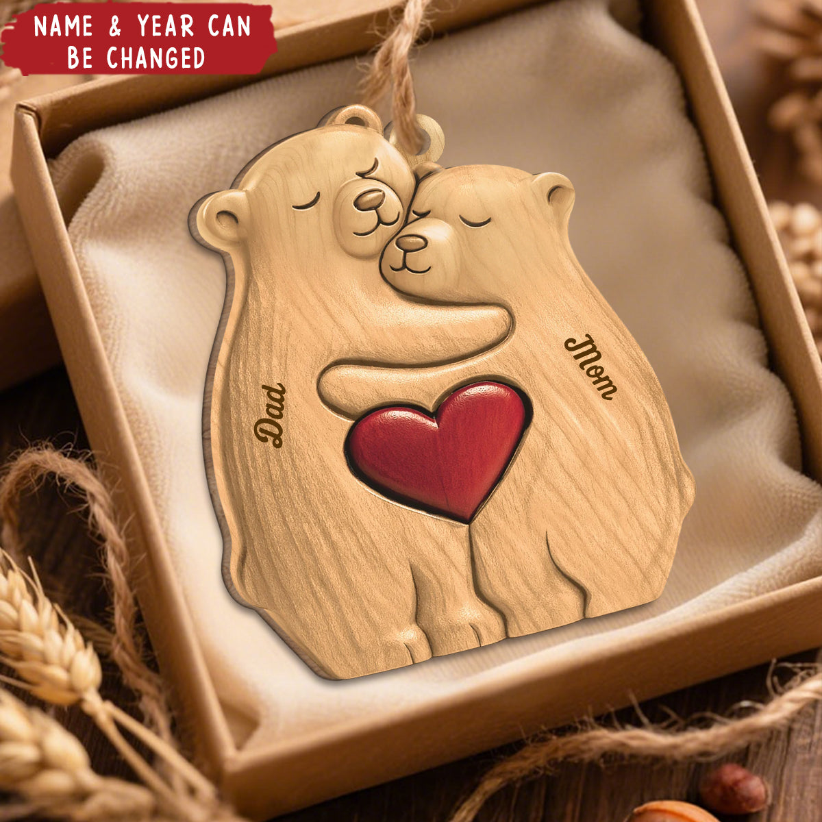Personalized Bear Family Wood Ornament With Names "Our Little Bear Clan" Heartfelt Christmas Birthday Gift For Family