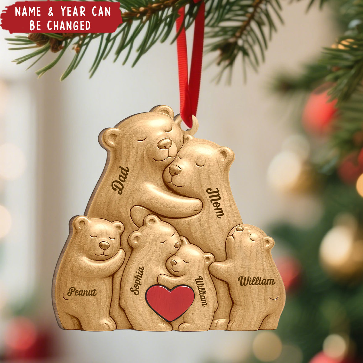 Personalized Bear Family Wood Ornament With Names "Our Little Bear Clan" Heartfelt Christmas Birthday Gift For Family
