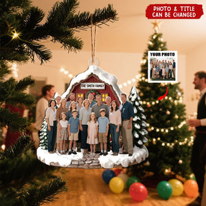 Personalized Photo Acrylic Ornament With Last Name - Love Warms Every Christmas Night Heartfelt Holiday Gift For Family