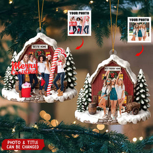 Personalized Photo Acrylic Ornament With Last Name - Love Warms Every Christmas Night Heartfelt Holiday Gift For Family