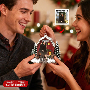 Personalized Photo Acrylic Ornament With Last Name - Love Warms Every Christmas Night Heartfelt Holiday Gift For Family