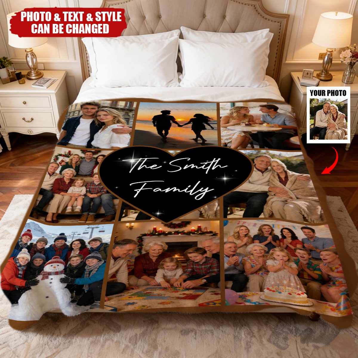 Personalized Multi-Photo Collage Fleece Blanket With Family Portraits & Text - Valentine's Day Christmas Gift For Besties & Couples