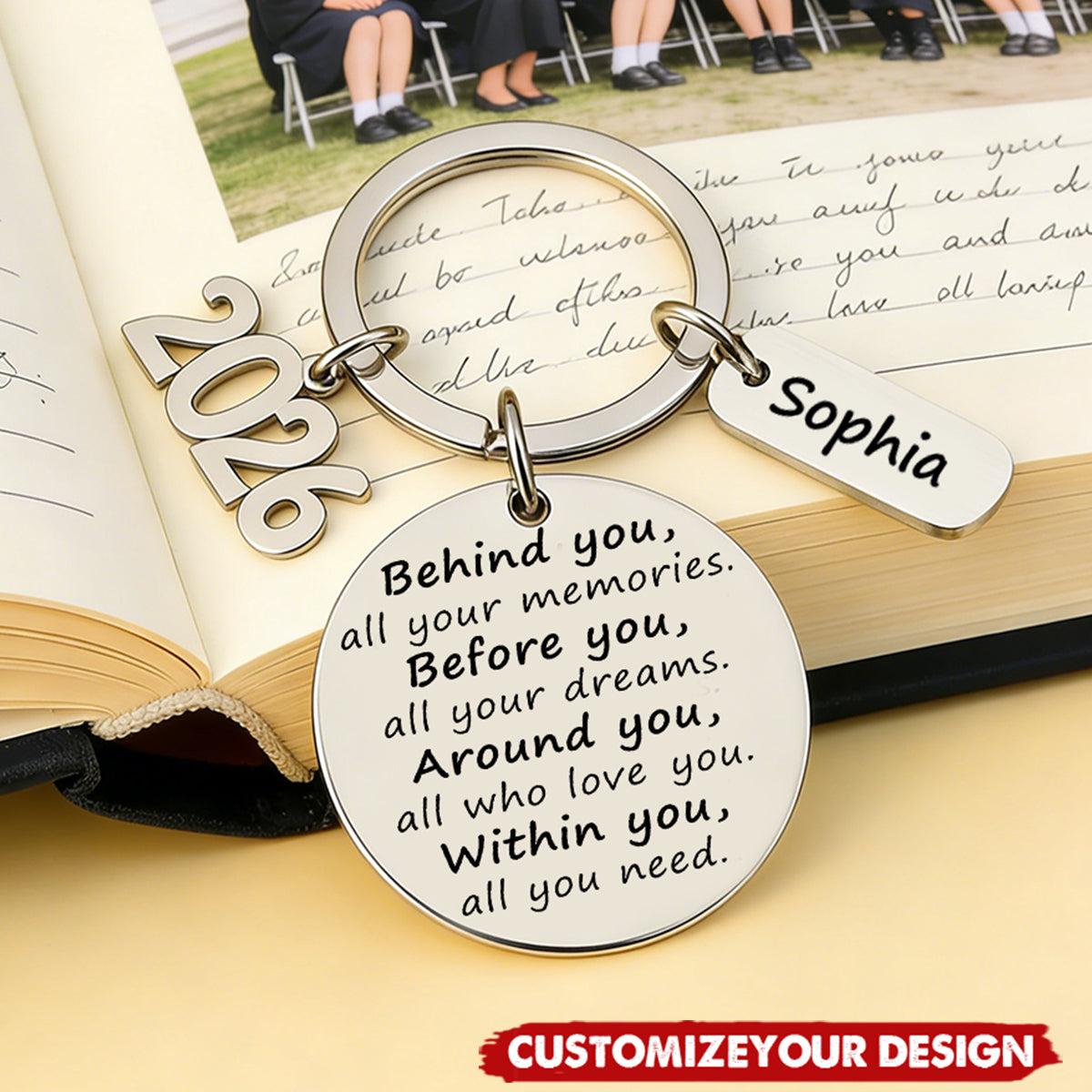 Personalized Graduation Keychain With Name & Color | "Behind You All Your Memories" Gift For 2026 Graduate