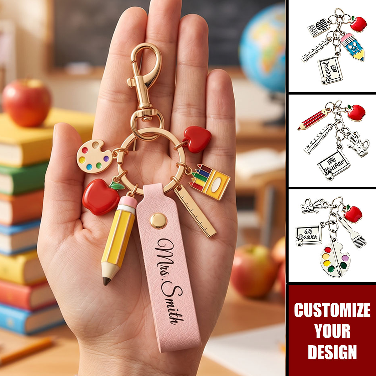 Custom Name Pencil Palette Keychain Leather Keychain - Back To School Gift For Teacher