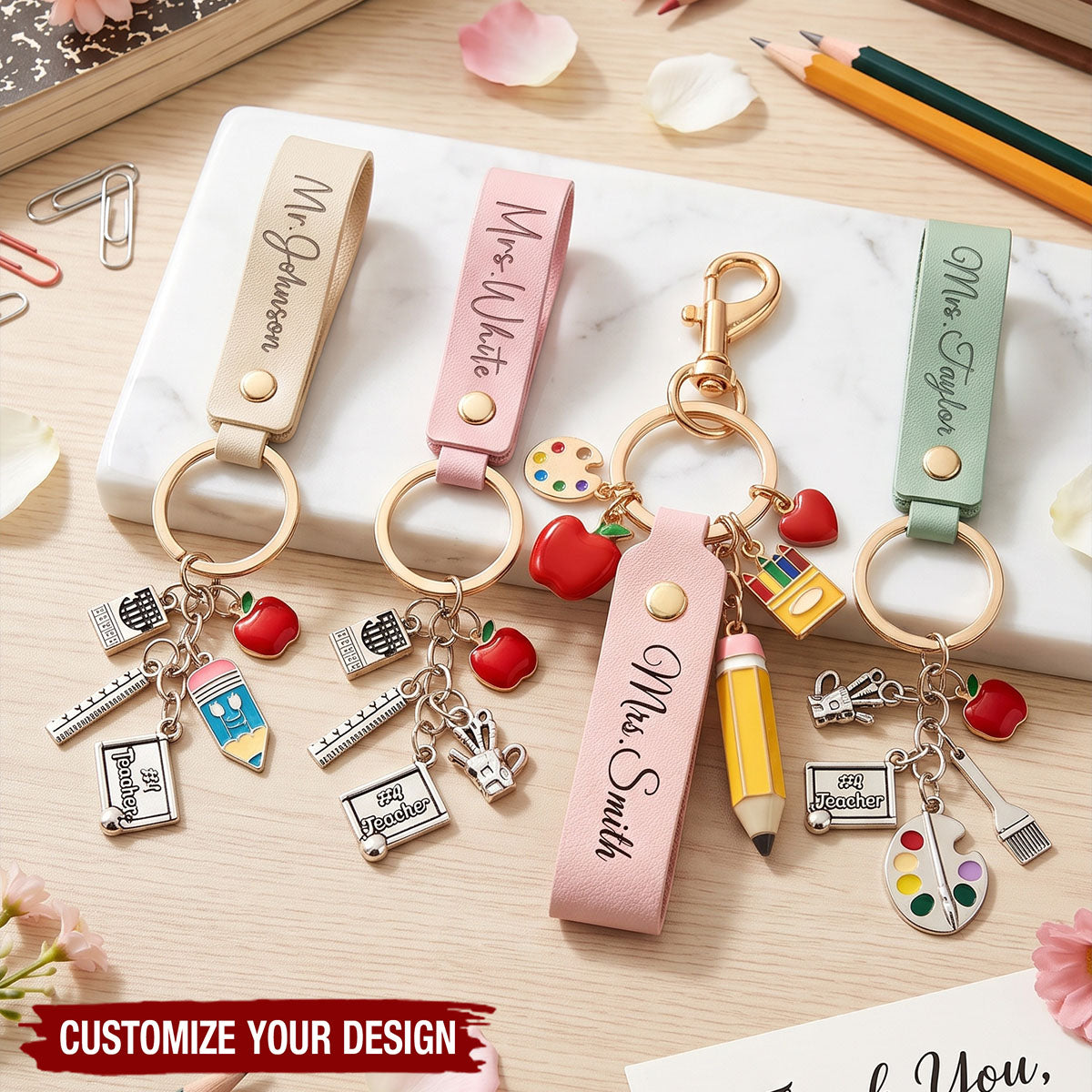Custom Name Pencil Palette Keychain Leather Keychain - Back To School Gift For Teacher
