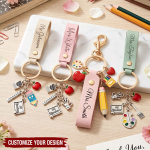 Custom Name Pencil Palette Keychain Leather Keychain - Back To School Gift For Teacher