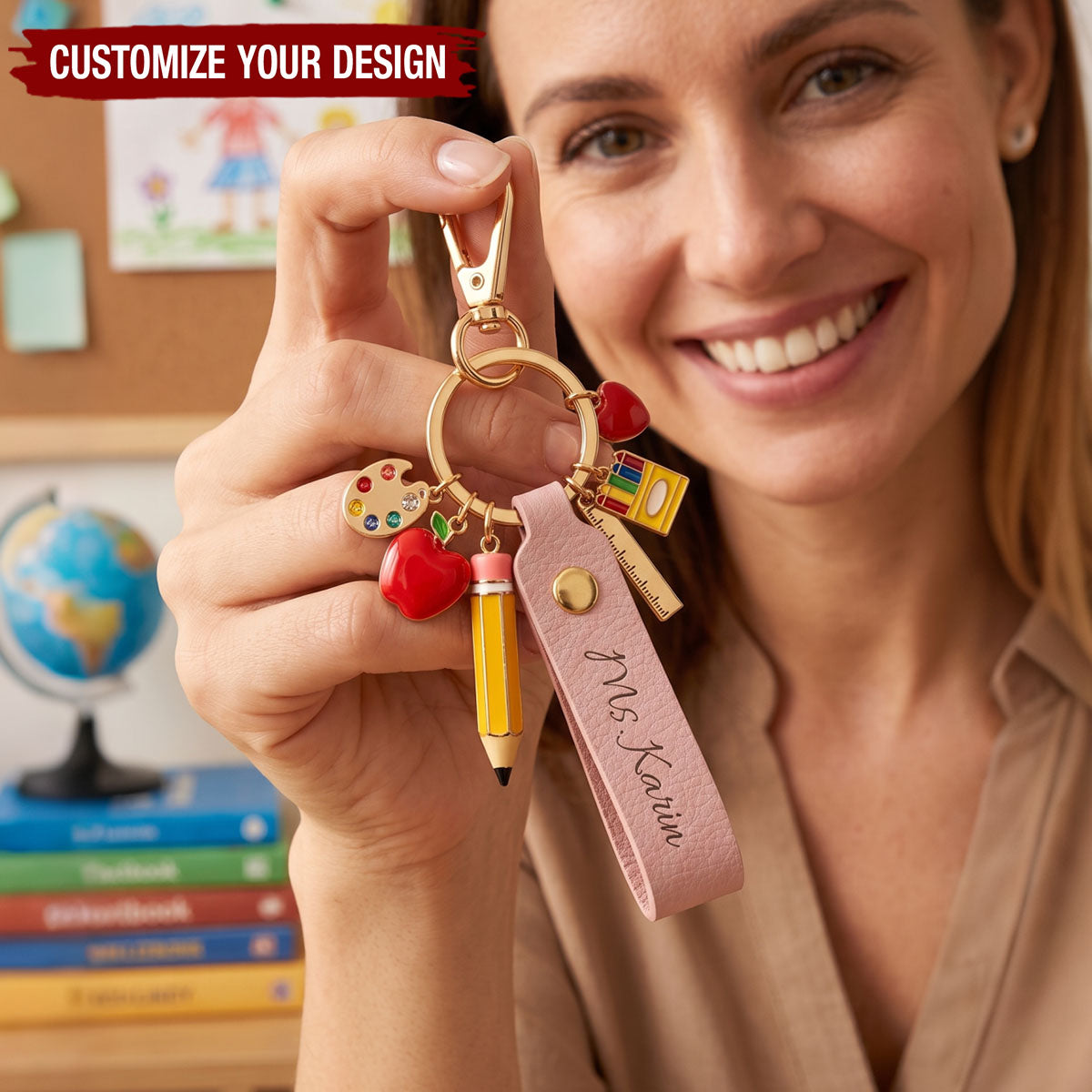 Custom Name Pencil Palette Keychain Leather Keychain - Back To School Gift For Teacher