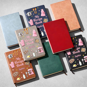 Personalized Leather Journal Recipe Book With Name & Baking Illustrations & Color | Perfect Gift For Mom Grandma & Bakers