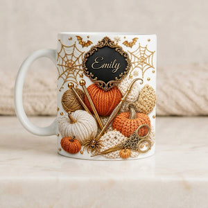 Personalized Name Ceramic Coffee Mug - Cozy Fall Crochet Vibes For Crocheter Gift