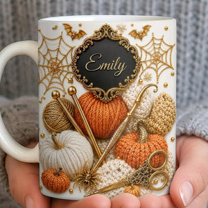 Personalized Name Ceramic Coffee Mug - Cozy Fall Crochet Vibes For Crocheter Gift