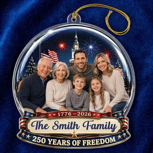 Personalized Family Photo 250th Acrylic Ornament With Fireworks Globe For Christmas Gift