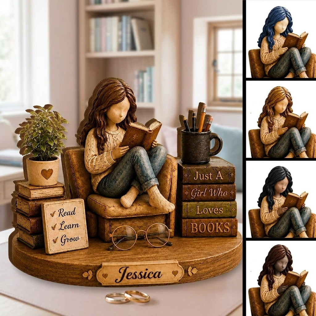 Personalized Name Wooden Block | Just A Girl Who Loves Books - Gift For Book Lover