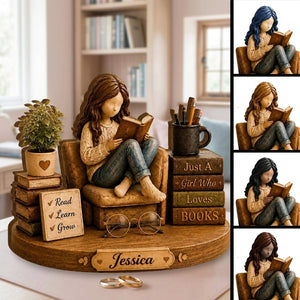 Personalized Name Wooden Block | Just A Girl Who Loves Books - Gift For Book Lover
