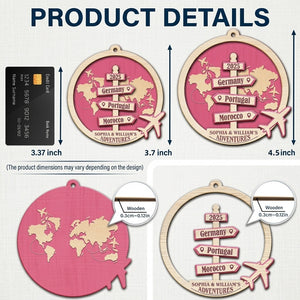 Personalized Destination Of All Year Christmas Ornament With Signpost & World Map For Couple Gift