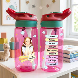 Personalized Photo Name Kids Water Bottle With I Am Affirmation Design For Back To School