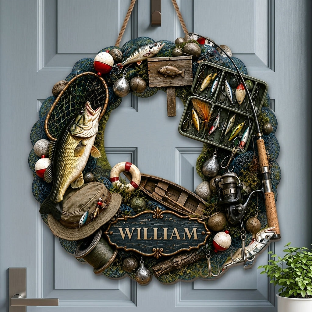 Personalized Name Fishing Wooden Door Sign - A Life Spent Fishing For Lake House Bass Decor