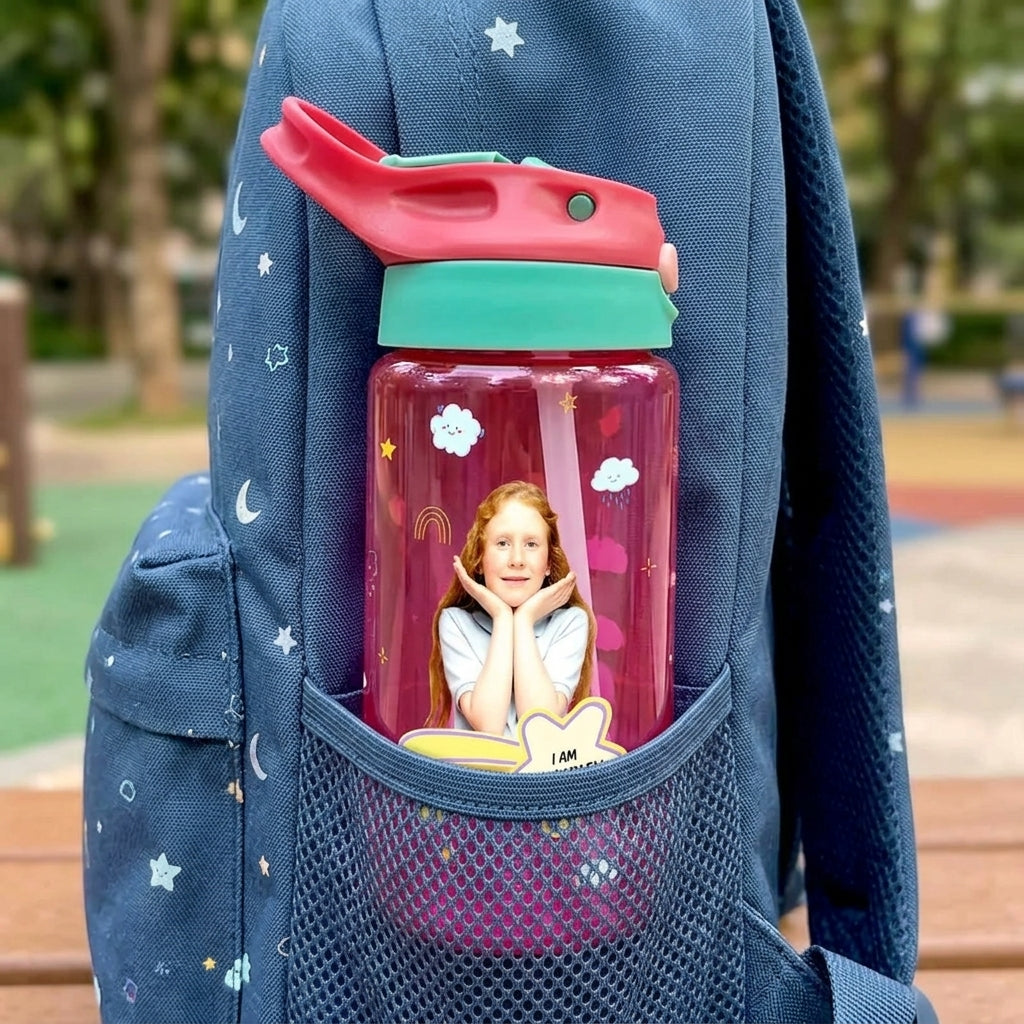 Personalized Photo Name Kids Water Bottle With I Am Affirmation Design For Back To School