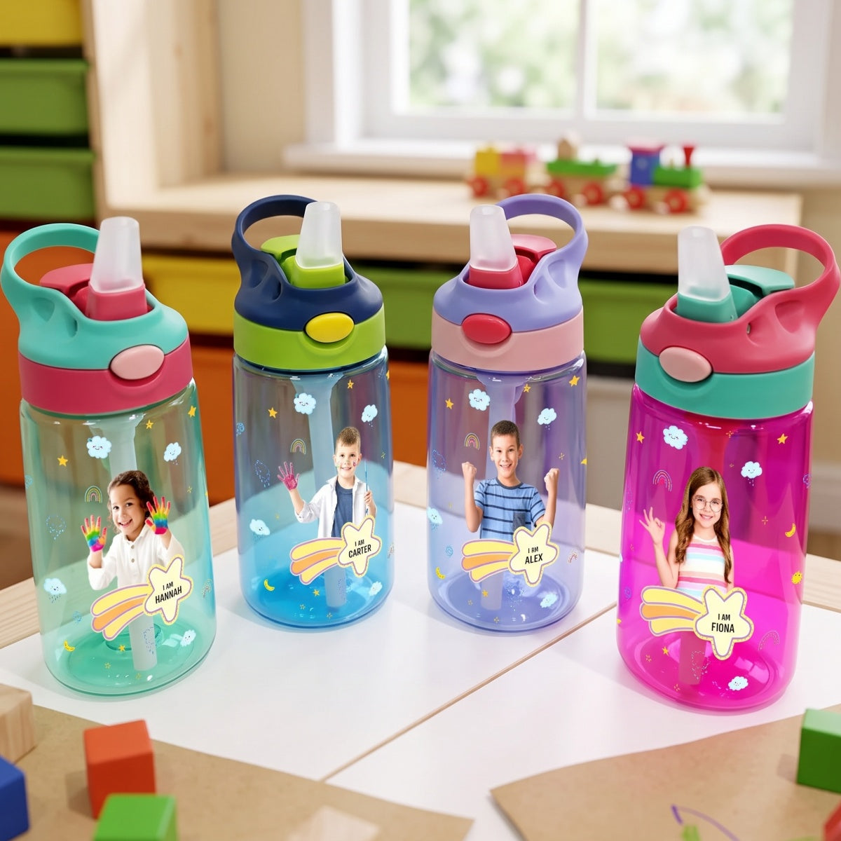Personalized Photo Name Kids Water Bottle With I Am Affirmation Design For Back To School