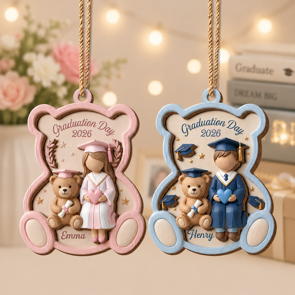Personalized 3D Effect Graduation Wooden Ornament With Name & Year | Class Of 2026 Gift For Grads