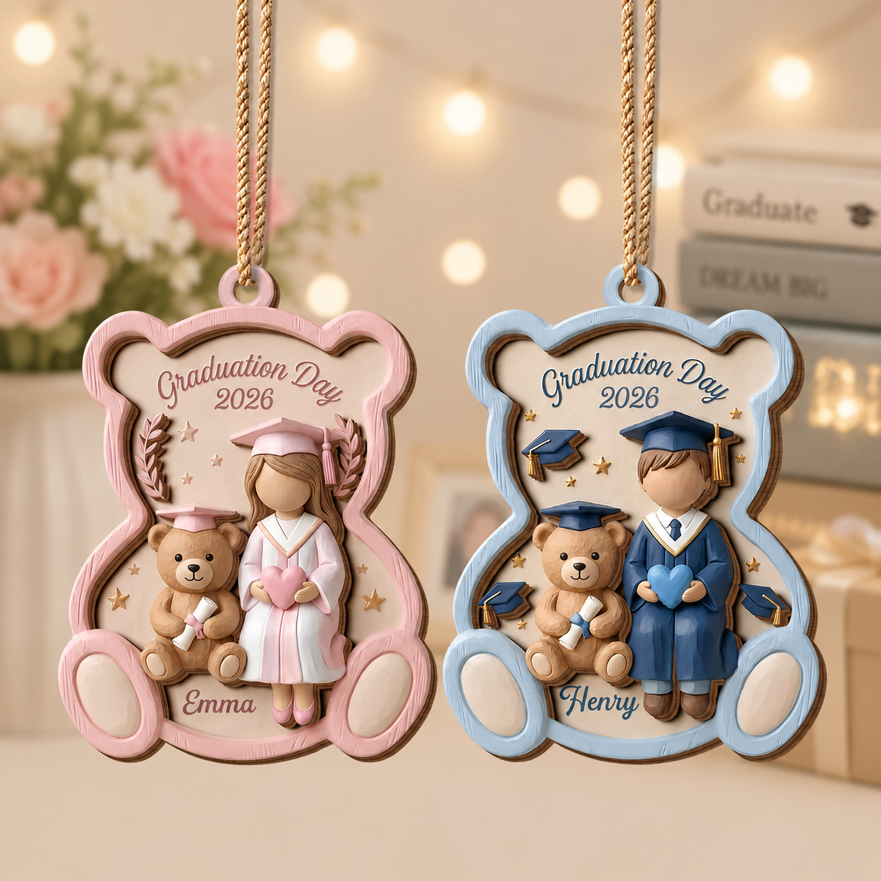 Personalized 3D Effect Graduation Wooden Ornament With Name & Year | Class Of 2026 Gift For Grads