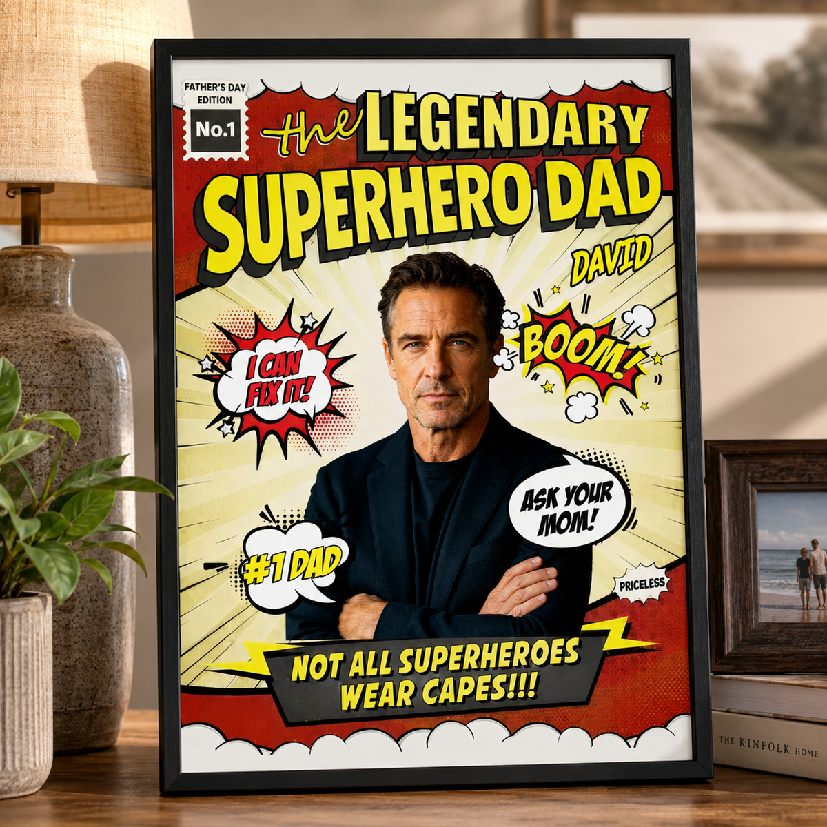 Personalized The Legendary Superhero Dad Comic Book Poster With Name & Photo | Father's Day Gift For Dad