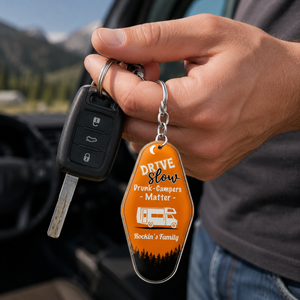 Personalized Camping Keychain With Family Names & Color - Unique Gift For RV Travel Lovers