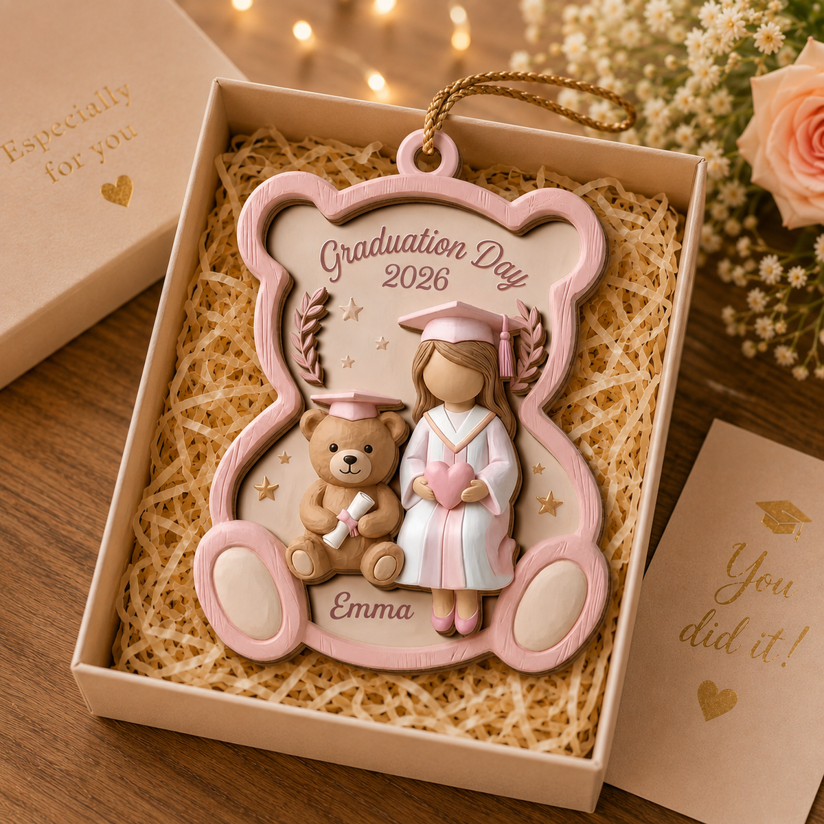 Personalized 3D Effect Graduation Wooden Ornament With Name & Year | Class Of 2026 Gift For Grads