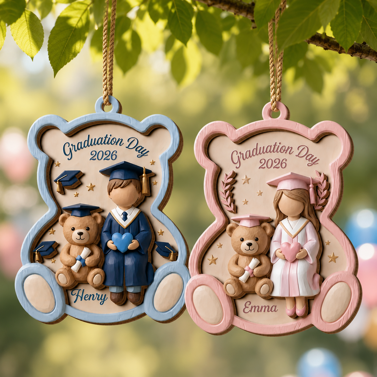 Personalized 3D Effect Graduation Wooden Ornament With Name & Year | Class Of 2026 Gift For Grads