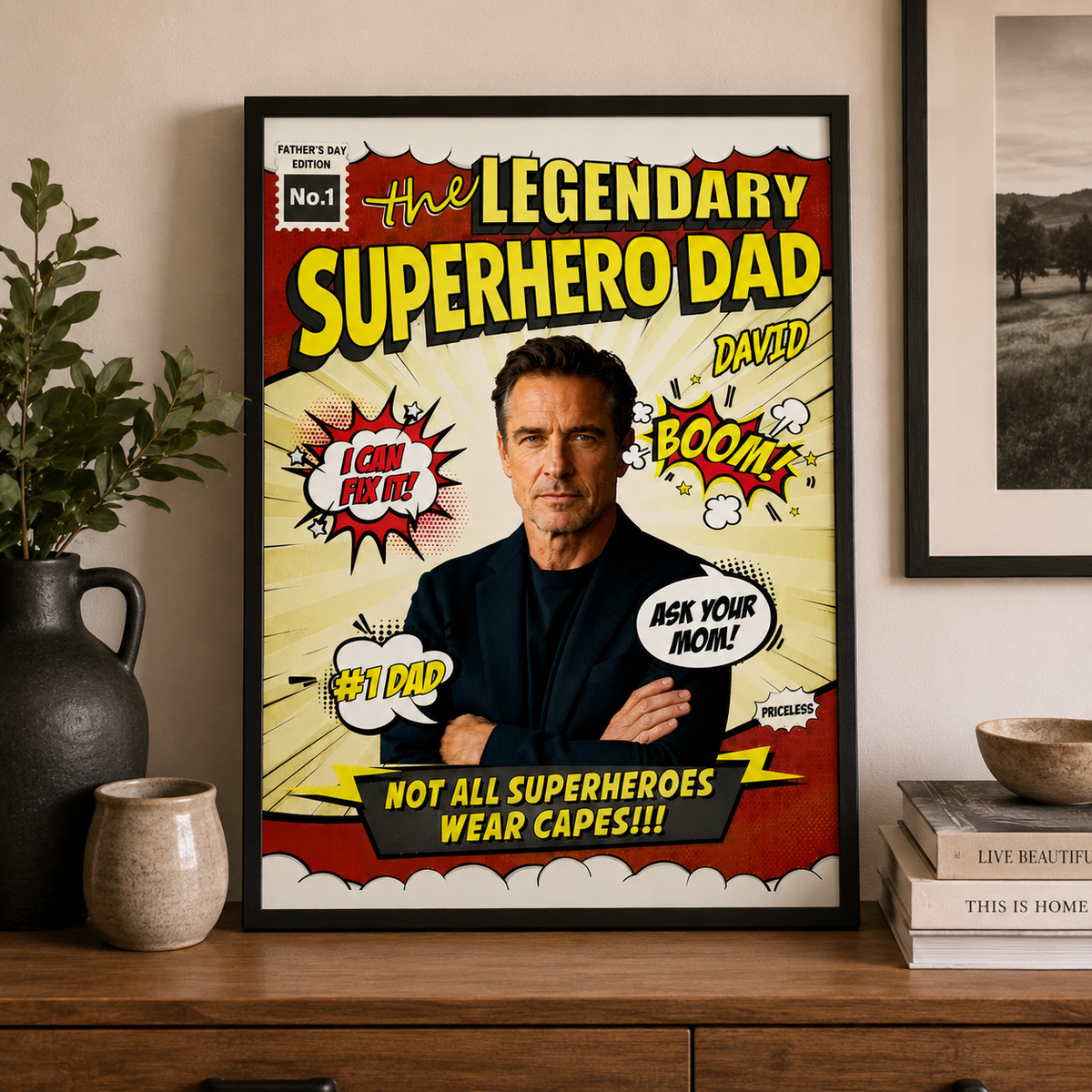 Personalized The Legendary Superhero Dad Comic Book Poster With Name & Photo | Father's Day Gift For Dad