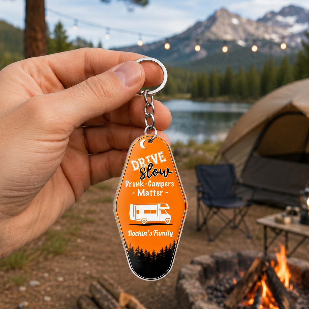 Personalized Camping Keychain With Family Names & Color - Unique Gift For RV Travel Lovers