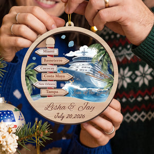 Personalized Name Christmas Ornament With Cruise Ship & Signpost For Vacation Gift