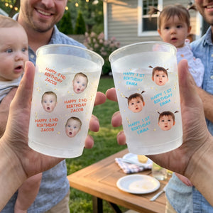 Personalized Cute Face Plastic Cups With Gold Confetti For Kid Birthday Party Favors Cup