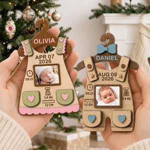 Personalized Photo Baby First Christmas Wooden Ornament With Birth Stats - Baby Milestone Keepsake