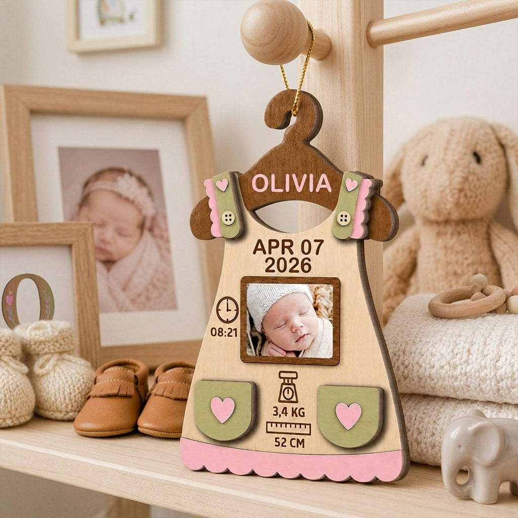 Personalized Photo Baby First Christmas Wooden Ornament With Birth Stats - Baby Milestone Keepsake