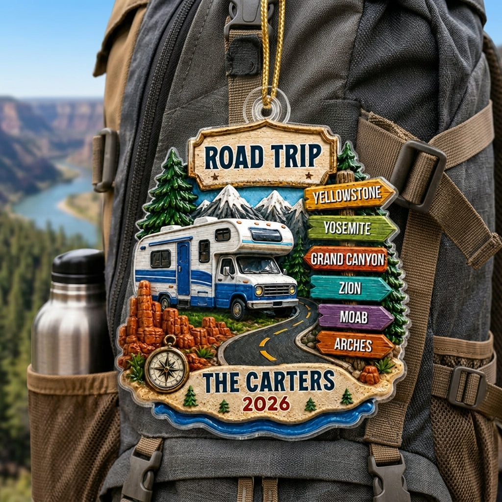 Personalized Name Christmas Ornament - Trending Road Trip Travel Adventure For Family Keepsake